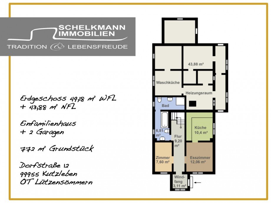 Grundriss Erdgeschoss L�tzens�mmern Einfamilienhaus Kutzleben / L�tzens�mmern