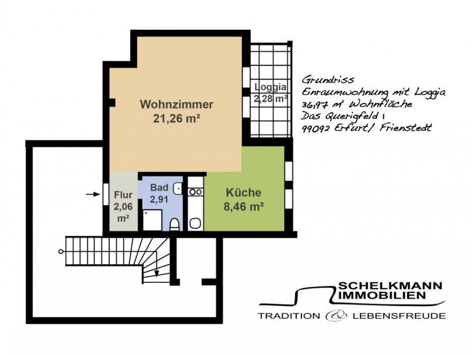 Grundriss Einraumwohnung mit Loggia Etagenwohnung Erfurt
